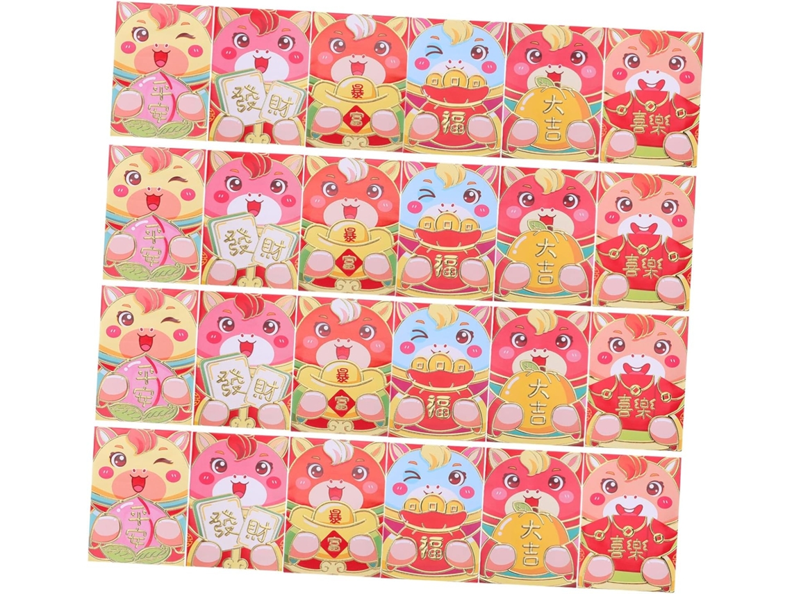 Envelopes Com Estampa De Cavalo De Desenho Animado Para O Ano Novo Chinês, Sacolas Festivas Hong Bao