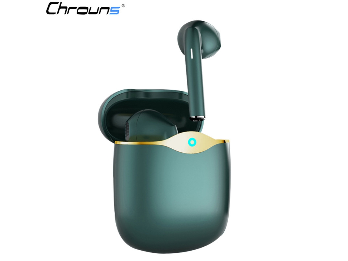 Auriculares Bluetooth, Chrouns 48hrs Playtime Con Estuche De Carga Inalámbrica Verde
