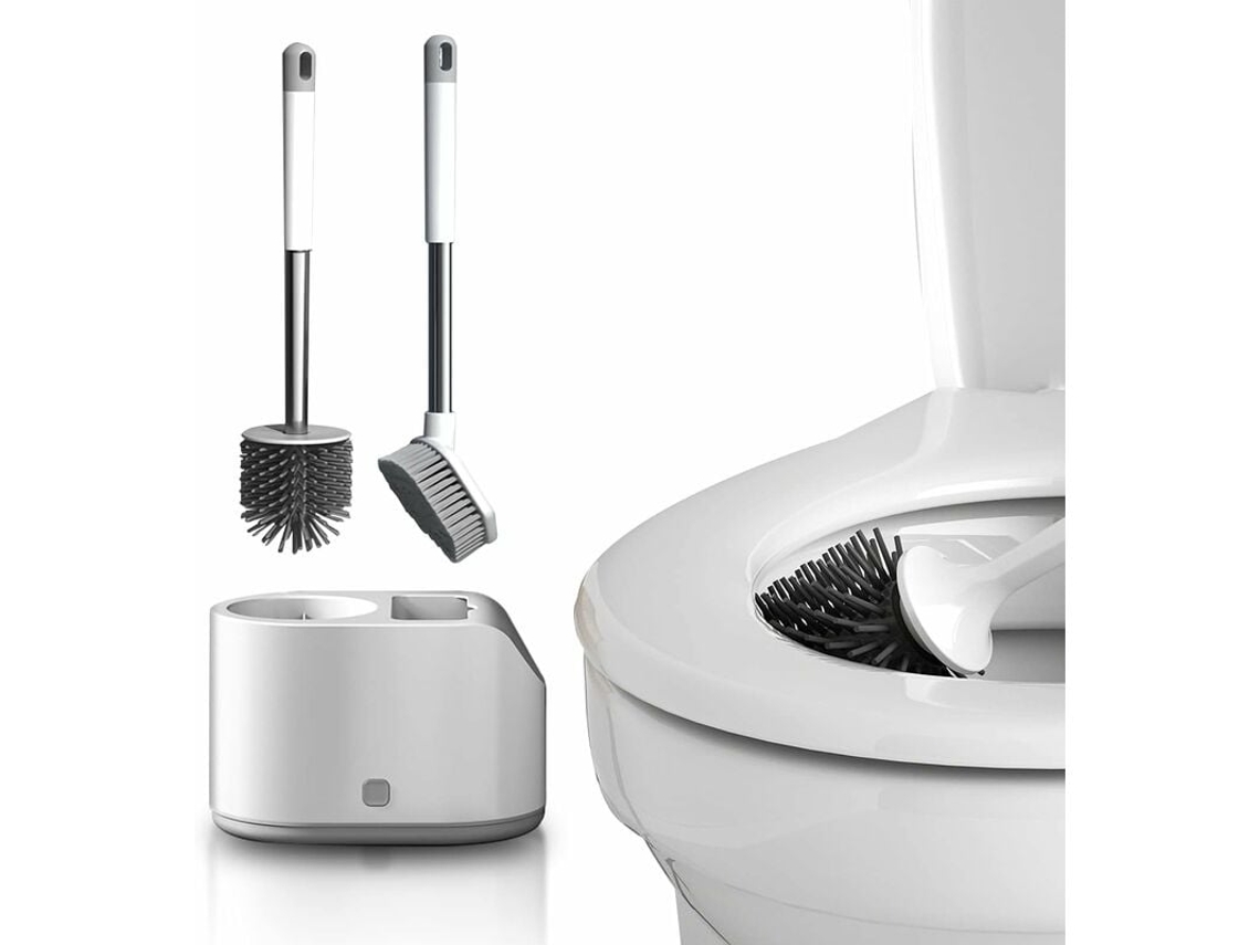 Escobilla de baño 2 en 1 - Escobilla antibacteriana con soporte de pared