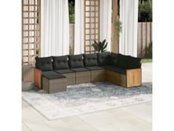 Conjunto de sofá de jardín de 8 piezas con cojines, ratán gris, DKD Home Decor