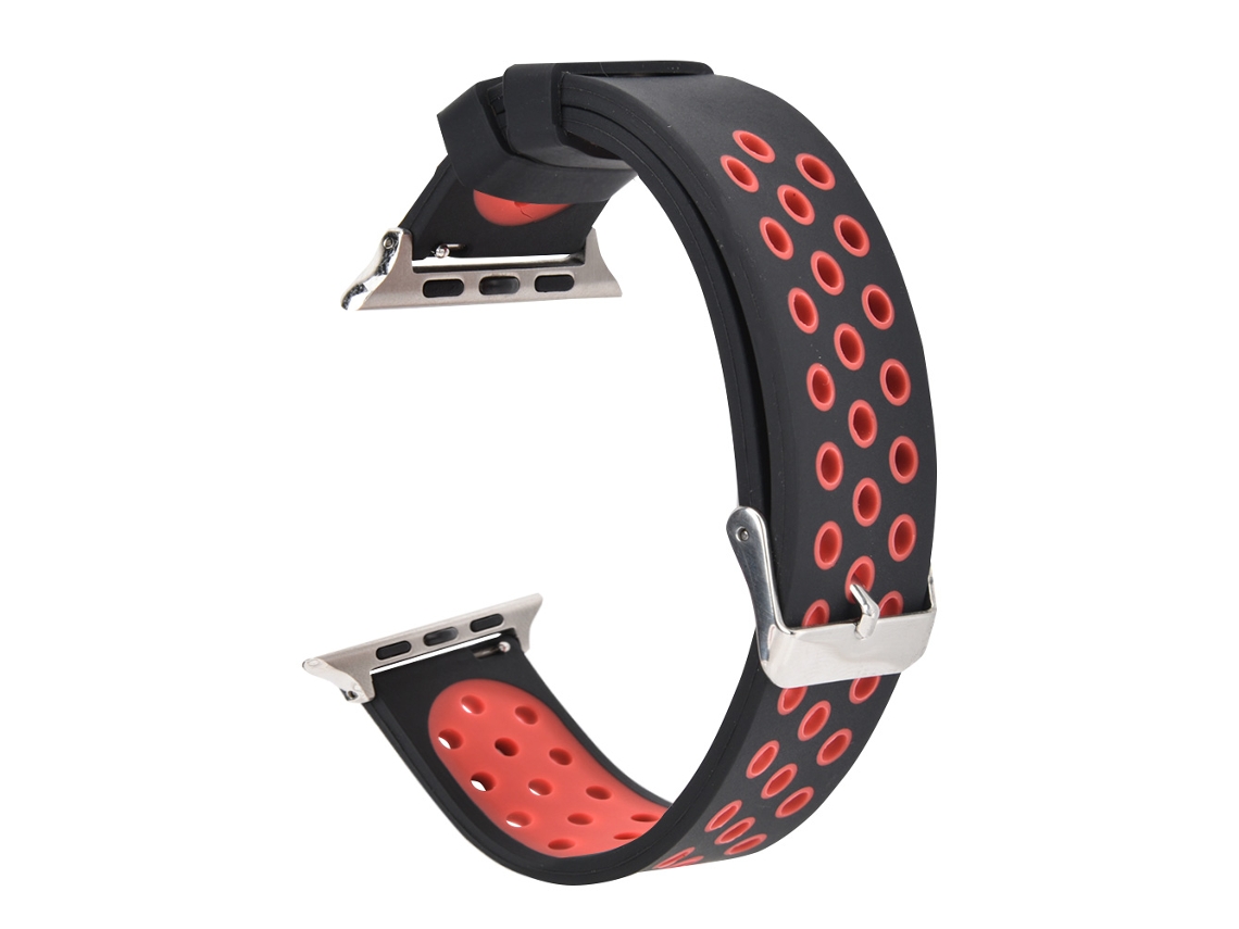 Pulseira De Silicone Durável Para Relógio Smartwatch, Substituição Ajustável Com Orifícios De Ventilação (preto + Vermelho)