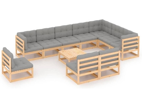 Conjunto 11 de muebles de jardín VIDAXL y cojines madera maciza pino