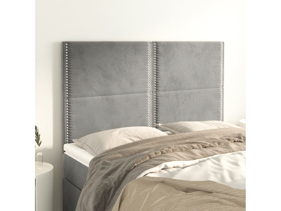 Cabeceros 4 Unidades Terciopelo Gris Claro 72x5x78/88 Cm