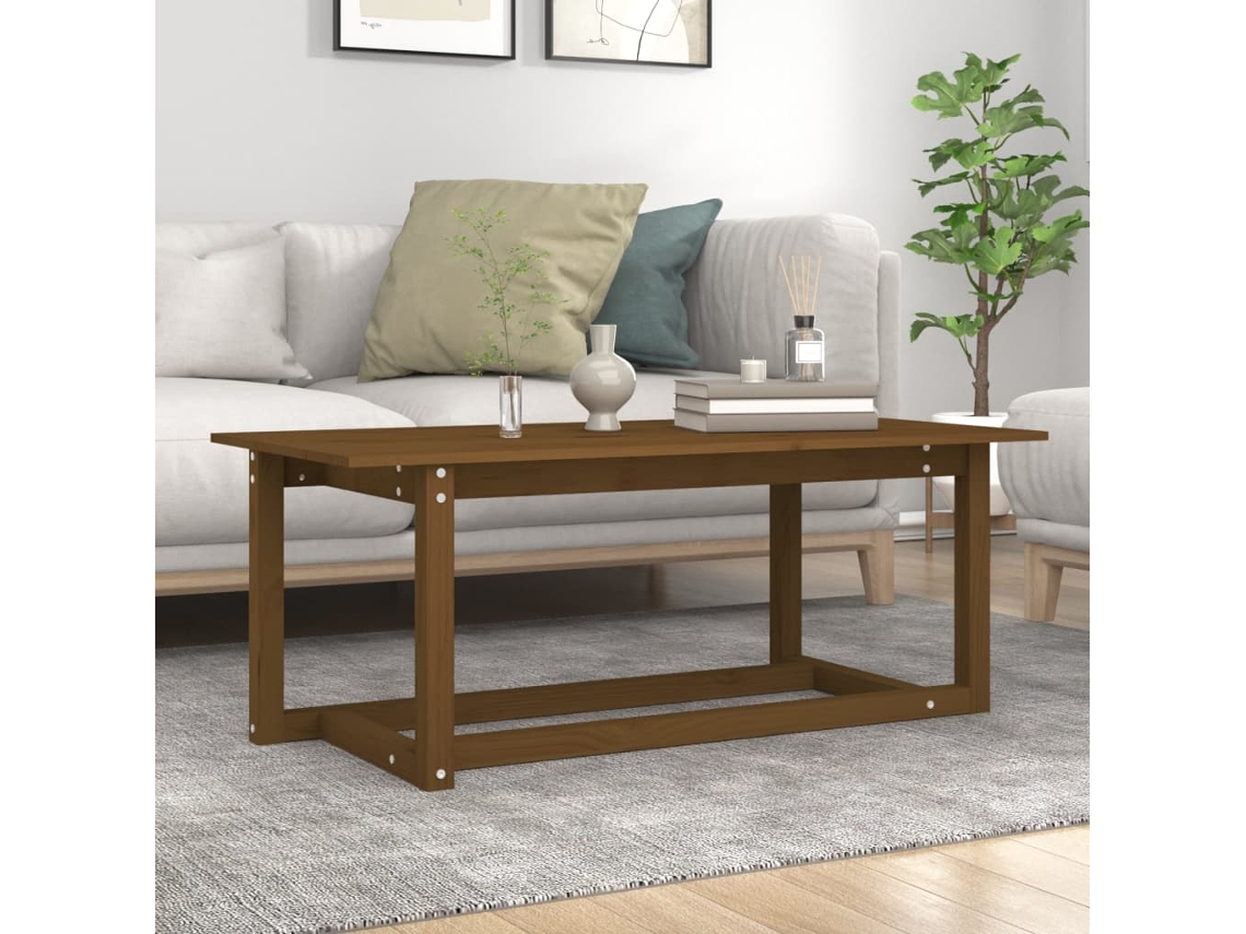 Mesa de Centro Apoyo 110X55X45 Cm Pino Macizo Castaño Mel