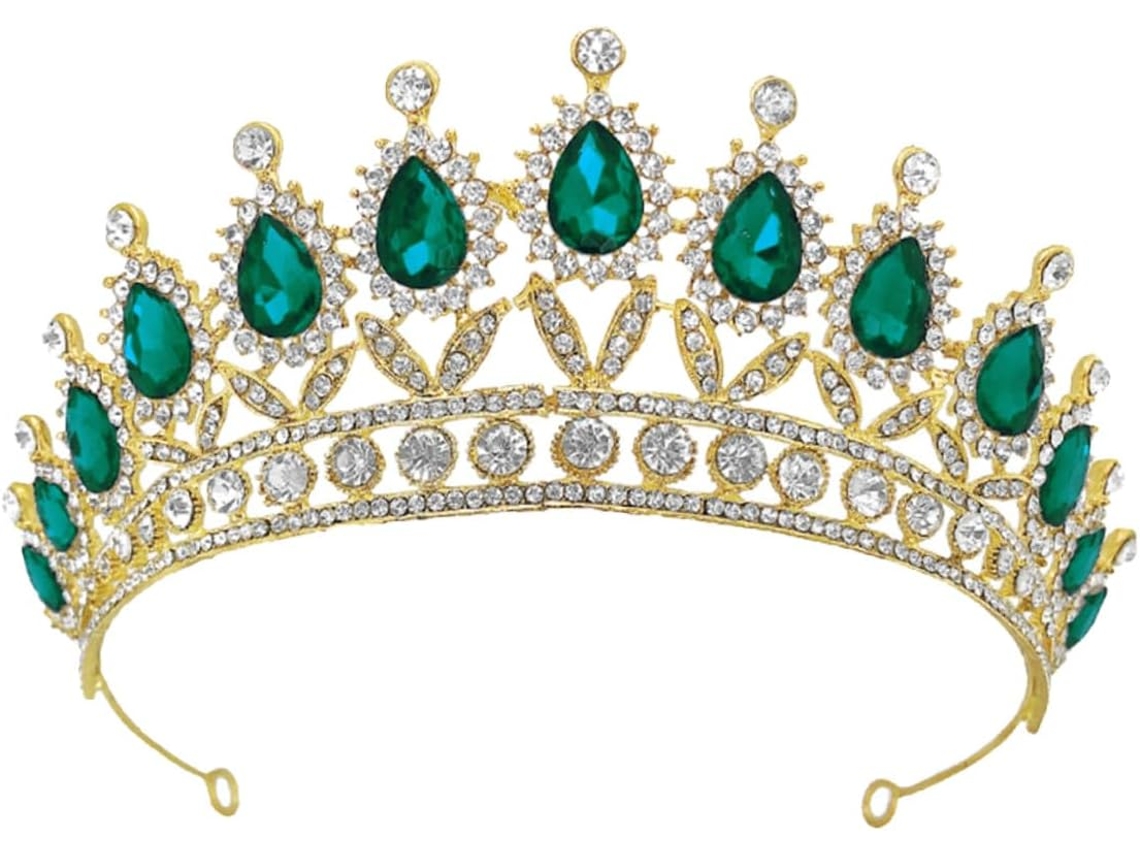 Coroa De Noiva Nuobesty Em Formato De Lágrima, Dourada E Verde, Acessório De Cabelo Elegante Para Casamentos E Festas.