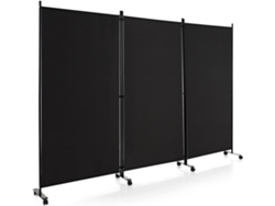 Biombo Separador de 4 Paneles, Separador de Habitaciones con Ruedas, Pantallas de Privacidad Rodantes de 1,7 m (Negro) COSTWAY