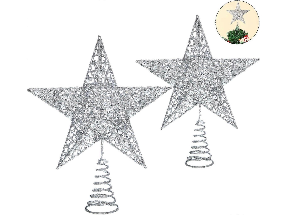 Omni-2 Toppers Estrella Navidad Metal Brillo Hollow Spiral 2 Tamaños Plata Plata