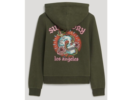 Sudadera con Capucha de Mujer SUPERDRY Cremallera Efecto Tatuaje Verde (XL)