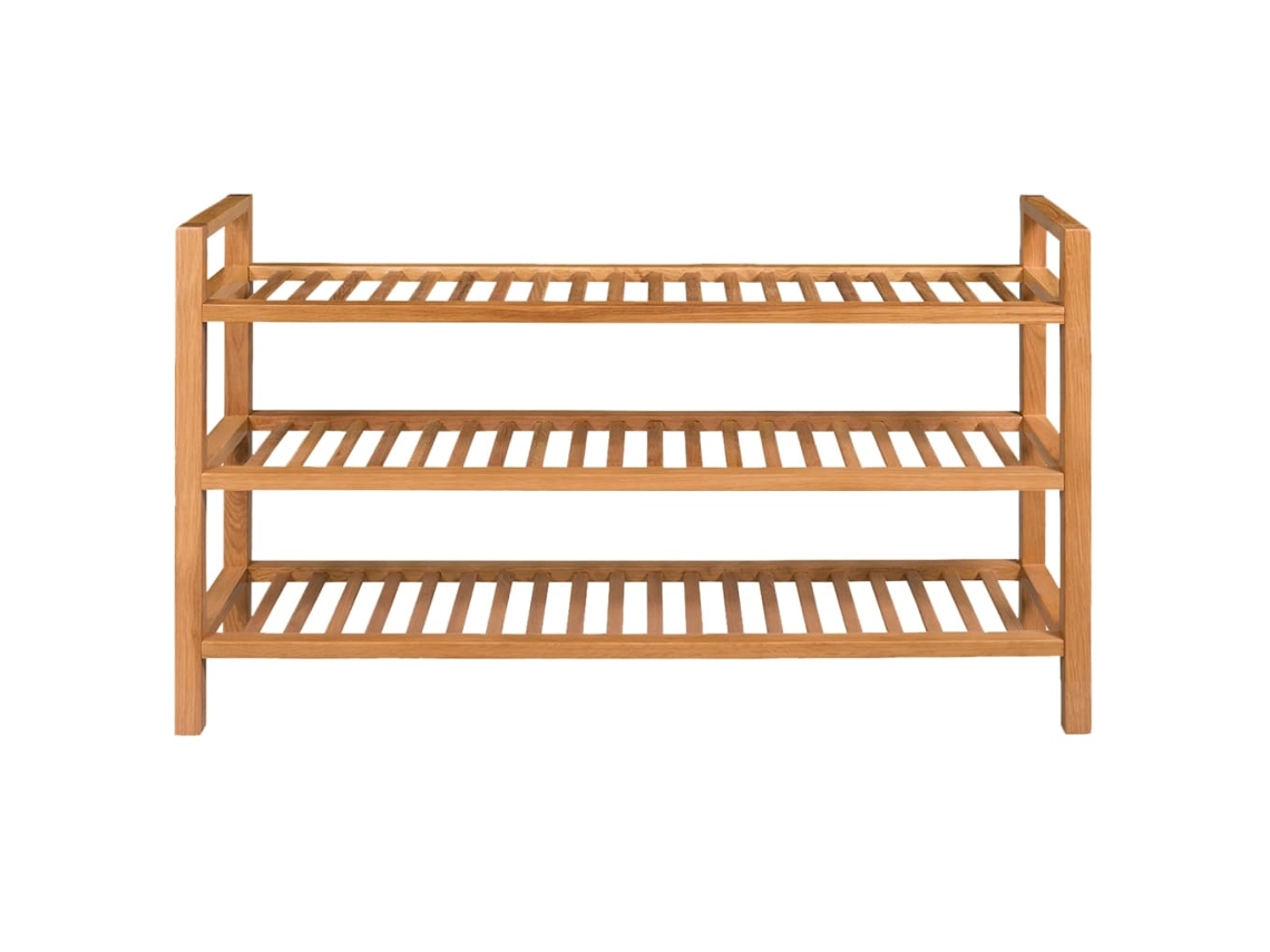 Zapatero Organizador de Madera Maciza Roble de 3 Estanterías 100X27X60 Cm