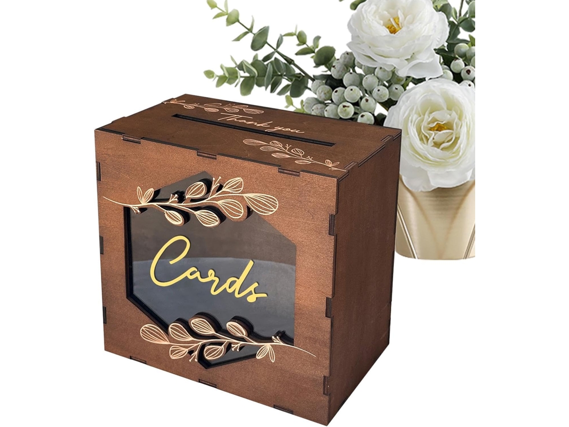 Porta-cartões De Casamento Rústico Em Madeira Com Janela De Acrílico, Porta-cartões De Casamento Rústico Em Madeira Com