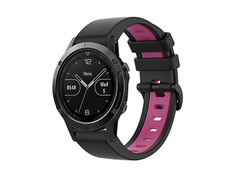 Correa para Garmin Fenix 5 Correa de reloj deportivo de silicona de 22 mm Bicolor Negro-Rosa VENISYMLIS