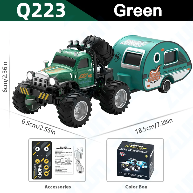 (q223 Verde) Mini Camión Teledirigido 1:64, Modelo De Coche Teledirigido De Metal Fundido, Juguete Para Niños