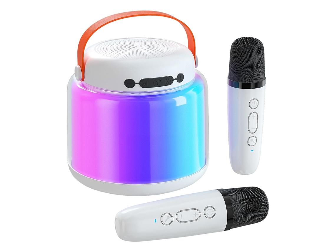 Mini máquina de karaoke para niños con altavoz de bajos, Bluetooth, portátil con 2 micrófonos inalámbricos para niños y niñas de 4 a 8 años.