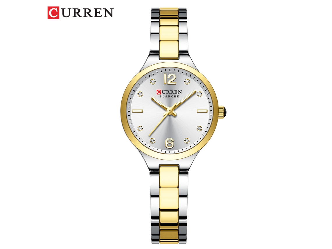 Reloj De Cuarzo Elegante Para Mujer (bicolor Blanco) Con Una Pequeña Esfera De Diseño Estilizado.