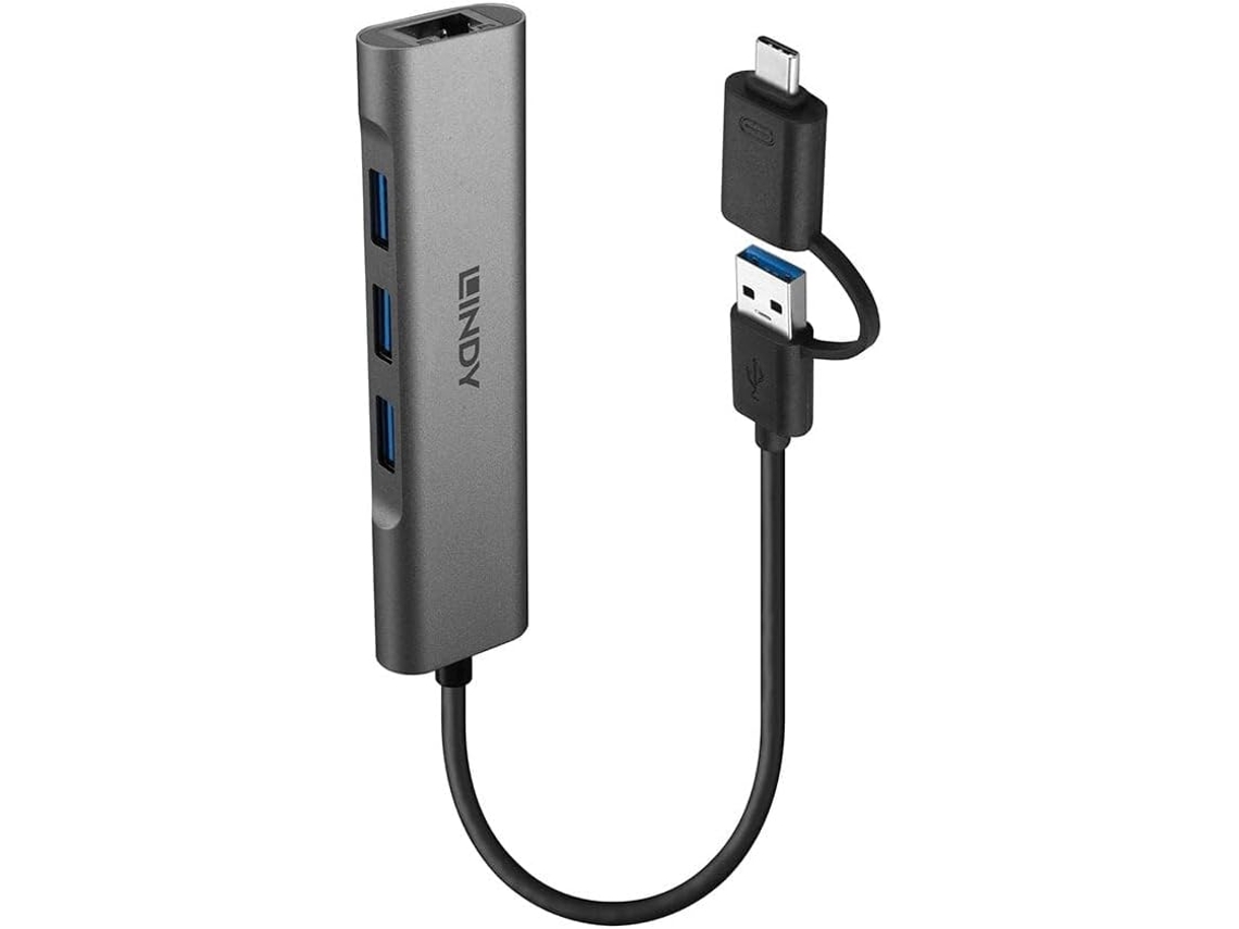 LINDY 43379 Hub de Interfaz Usb 3.2 Gen 1 3.1 Gen 1 Type-A Type-C 5000 Mbit/S Gris
