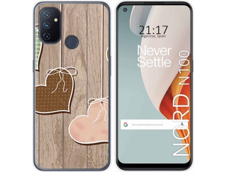 Carcasa OnePlus Nord N100 TUMUNDOSMARTPHONE Corazones Madera Multicolor