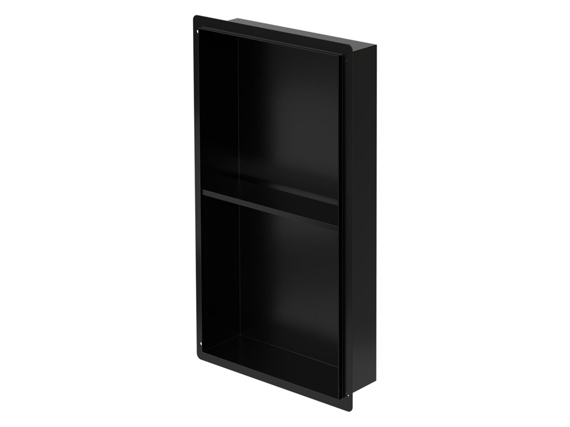 Nicho de ducha 2 niveles 60x30 cm Acero inoxidable negro Marco oculto Nicho de pared Estante de ducha LUXEBATH