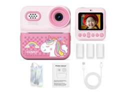 Cámara instantánea para niños Gertiz, cámara dual HD, pantalla IPS de 2,4 pulgadas, impresión térmica, unicornio rosa