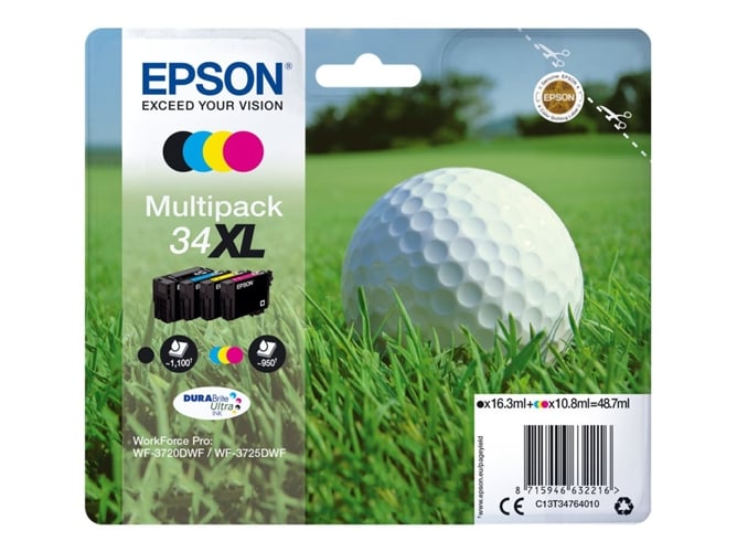 Pack ahorro cartuchos de tinta original EPSON 34XL, Bola de golf, 10,8 ml, C13T34764010, T3476