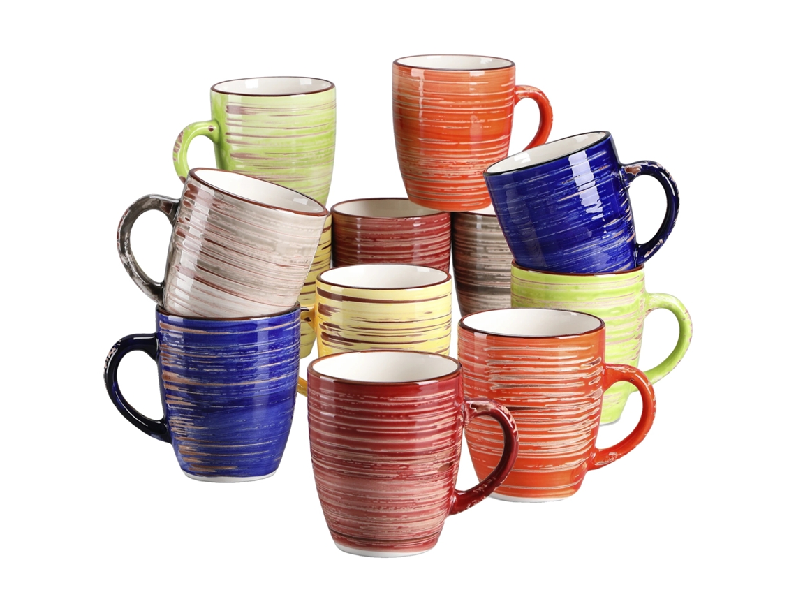 Tazas de café Vancasso, capacidad de 375 ml, construcción de cerámica duradera, 12 piezas OEM