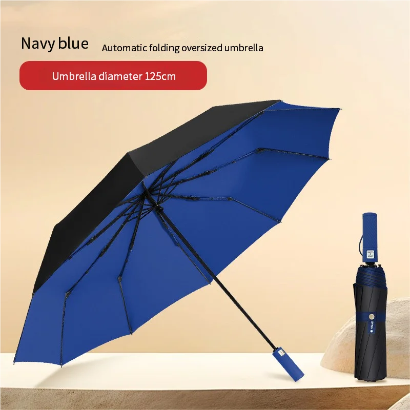 (azul Marino 10k) Sombrilla Plegable Extragrande De 125 Cm Con Toldo Triple De Doble Capa Y Protección Solar De Vinilo.