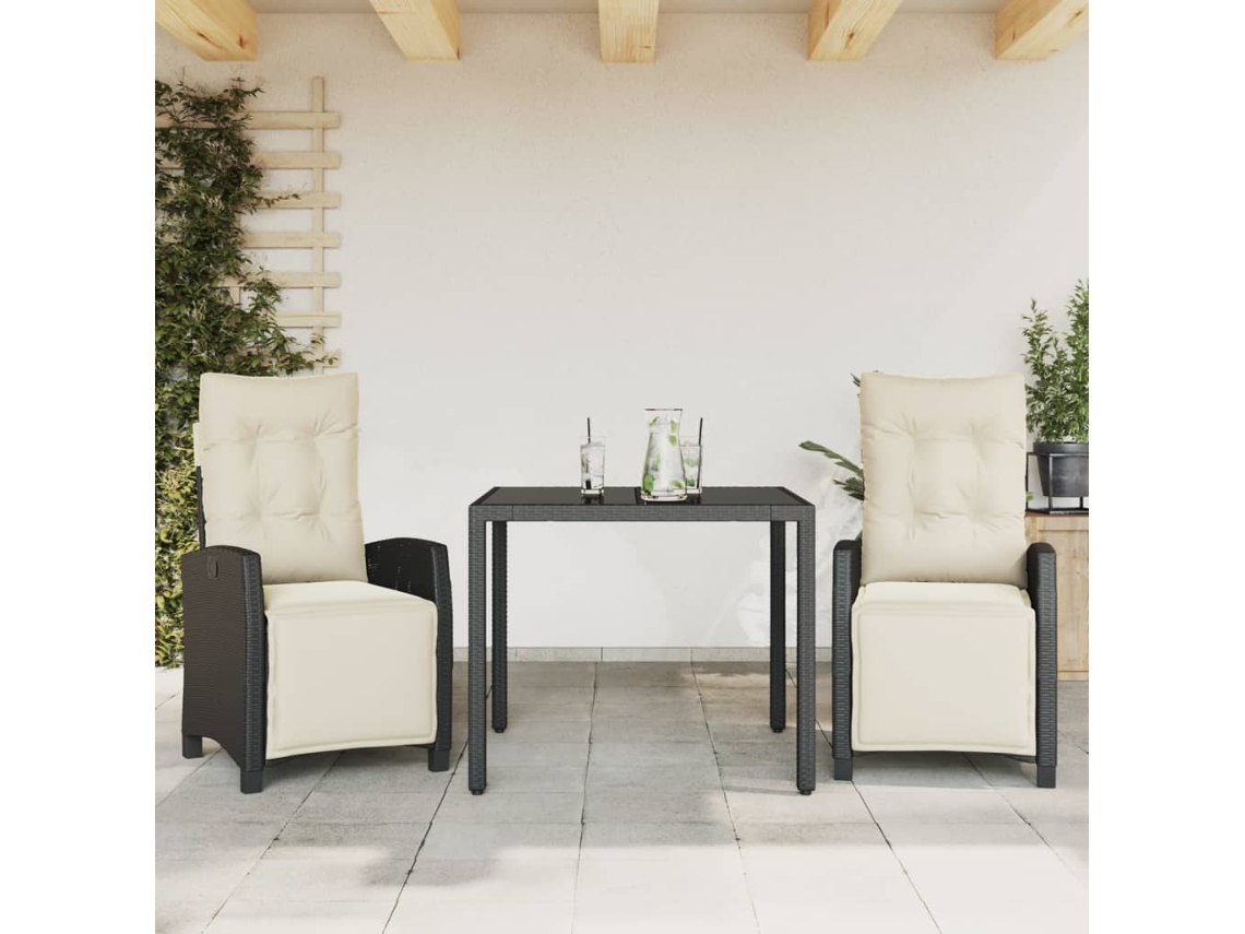 Juego de comedor de jardín de 3 piezas con cojines de mimbre negros de DKD Home Decor