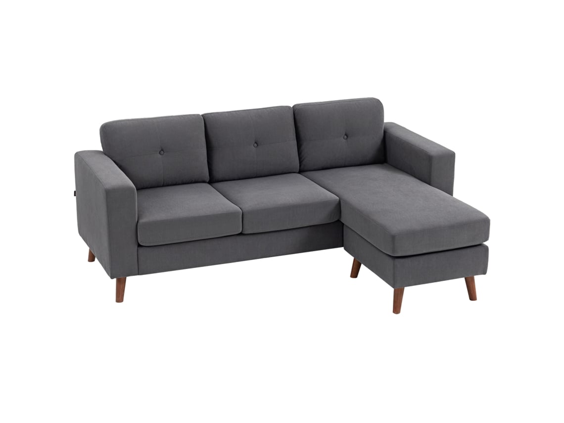 Sofá Chaise Longue Reversível Veludo Cotelê Cinza Escuro