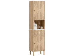 Columna De Baño Con Cajón, 2 Armarios Y Estantes Ajustables, Estante Con Efecto Mármol, 41,5 X 30 X 168 Cm, Roble.