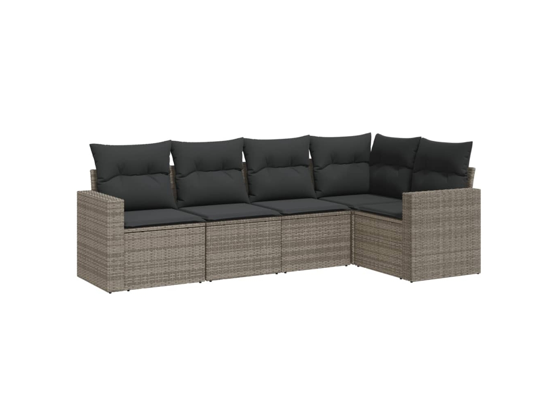 Conjunto 5 de sofás jardín con cojines VIDAXL ratán sintético gris