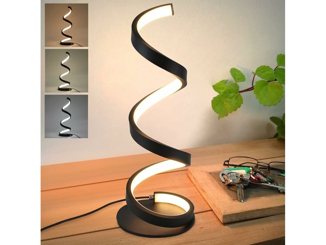 Lámpara de mesa Infinity Spiral, diseño único con doble luz RGB multicolor, luz LED blanca cálida de 3000 K para sala de estar, Q