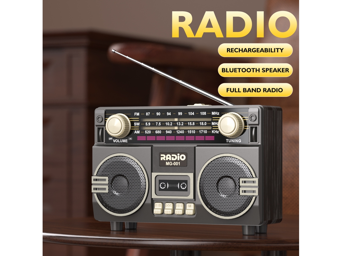 Radio retro portátil multifuncional con carga USB, tarjeta TF, entrada auxiliar y bandas AM/FM/SW. Ideal para el hogar y el exterior. Viewleaf