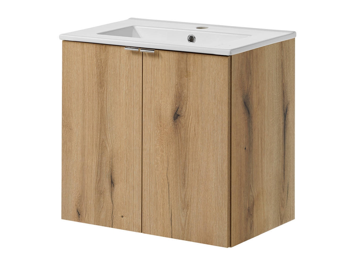 Mueble de baño Newport con lavabo y 2 puertas 60x57x39cm- Efecto roble [EN.CASA]