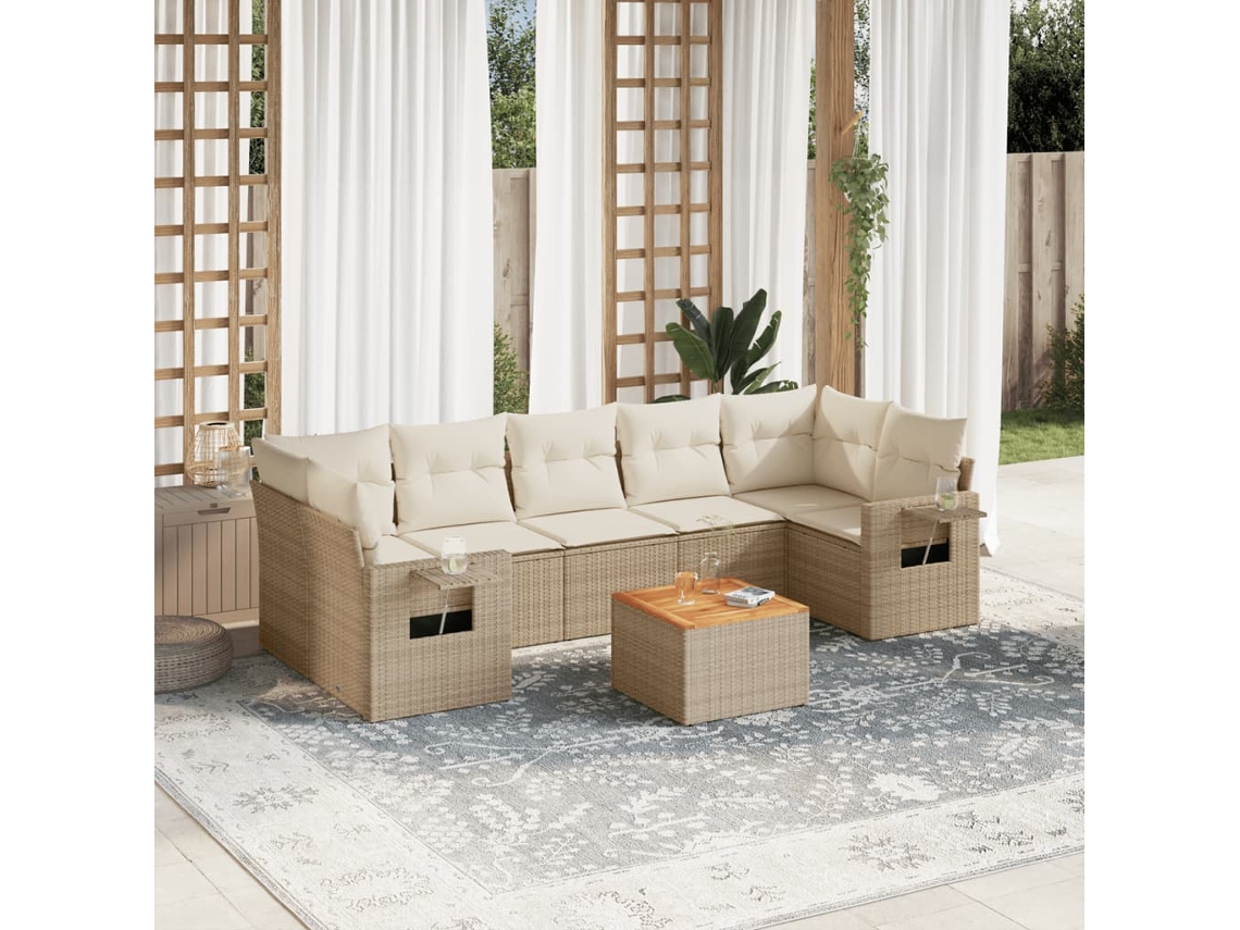 Conjunto de 8 sofás de jardín con cojines de mimbre beige Dkd Home Decor