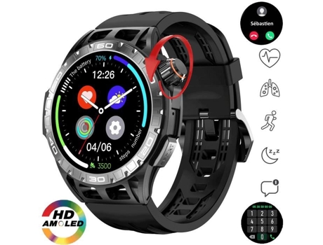 Reloj inteligente militar AMOLED 1,43 llamada Bluetooth corona gigante codificada marco de acero pantalla fotoeléctrica de espera 400Mah