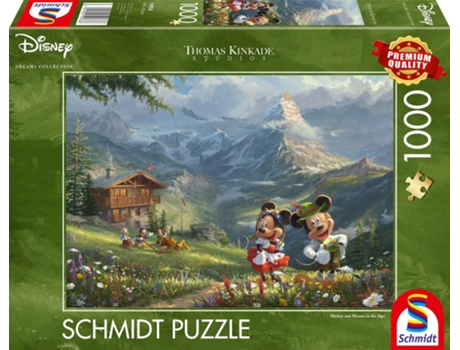 Puzzle SCHMIDT SPIELE Thomas Kinkade Studios: Disney Dreams Collections - Mickey & Minnie in den Alpen rompecabezas 1000 pieza(s) Dibujos
