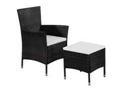 Silla y banco de exterior con cojines de mimbre negro PE DKD HOME DECOR