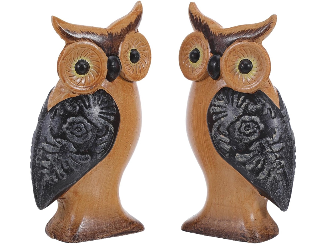 Figura Decorativa De Búho De Madera, Bonita Escultura De Pájaro Para Jardín Y Mesa, Pequeña Estatuilla.