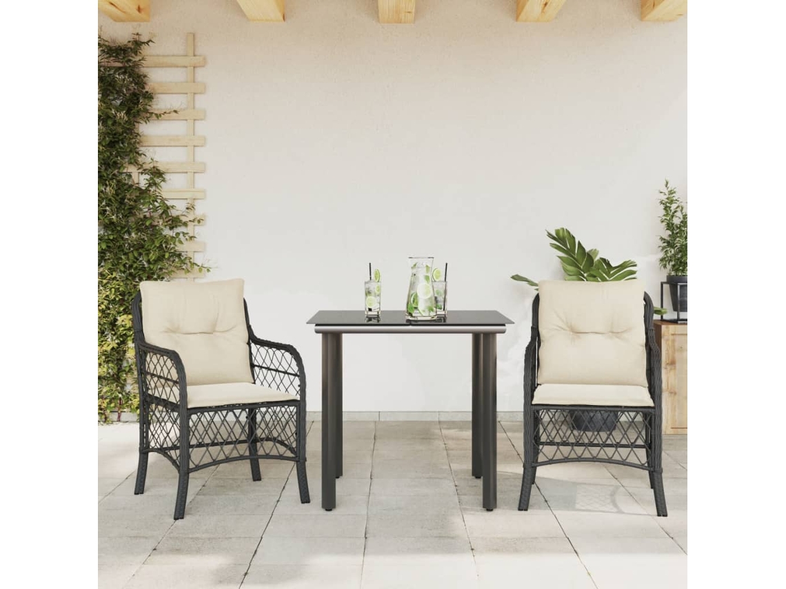 Conjunto de bistró de 3 piezas con cojines de mimbre negro de Dkd Home Decor