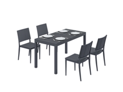 Conjunto Mesa Cadeiras Jardim Tampo Fendas 4 Cadeiras Empilháveis Cinza