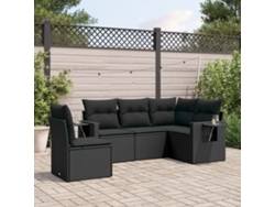 Conjunto de sofá de jardín de 5 piezas con cojines de mimbre sintético negro, Dkd Home Decor