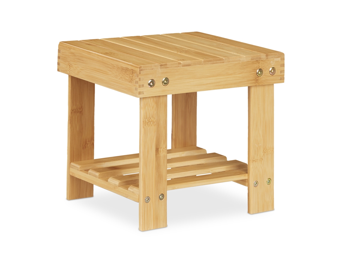 Relaxdays Taburete De Baño De Bambú, Banquillo Madera, Resiste Hasta 100 Kg, Para Cocina, 24,5 X 25 X 27 Cm, Natural