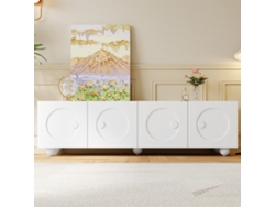 Mueble De Tv, Bajo Con Puertas Y Almacenamiento, 180,5x38x50 Cm, Fachadas 3d En Relieve Redondo, Estilo Moderno Minimalista, Blanco