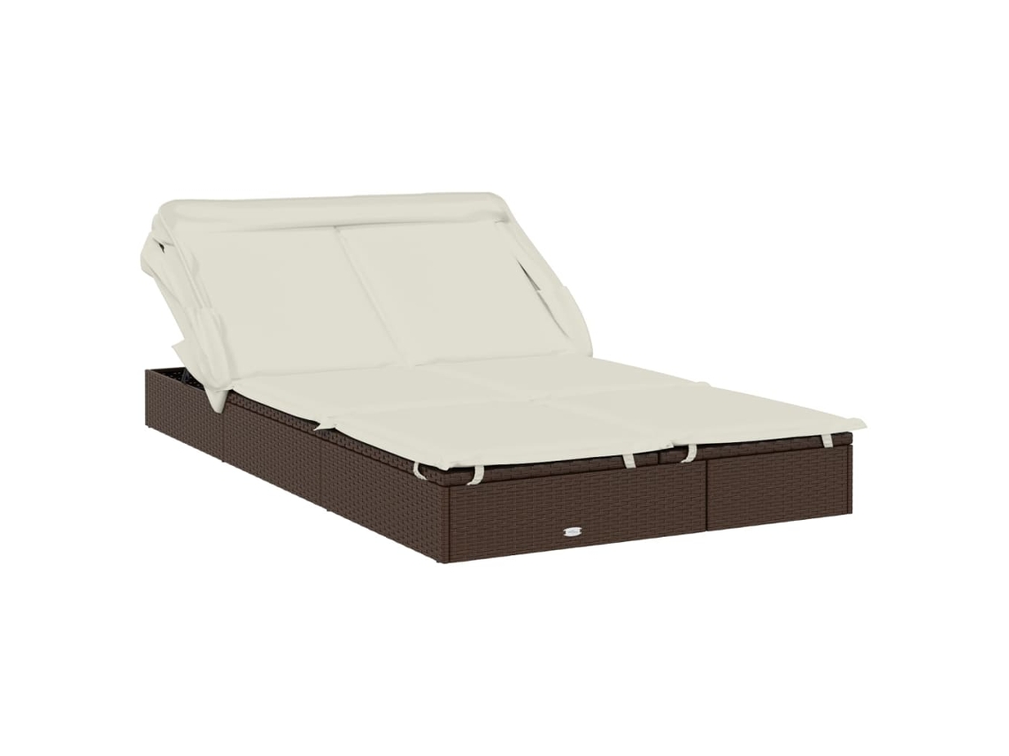 Tumbona con toldo plegable para 2 personas, mimbre, patas marrones, EXCLUSIVA MAISON