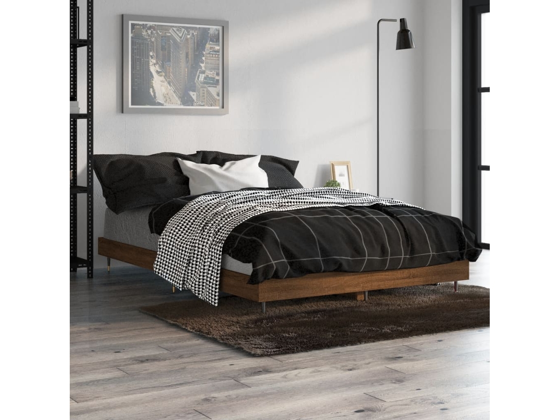 Estructura De Cama Madera Contrachapada Marrón Roble 120x190 Cm