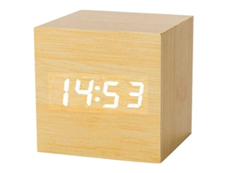 Reloj despertador digital, con pantalla de tiempo LED electrónica de madera