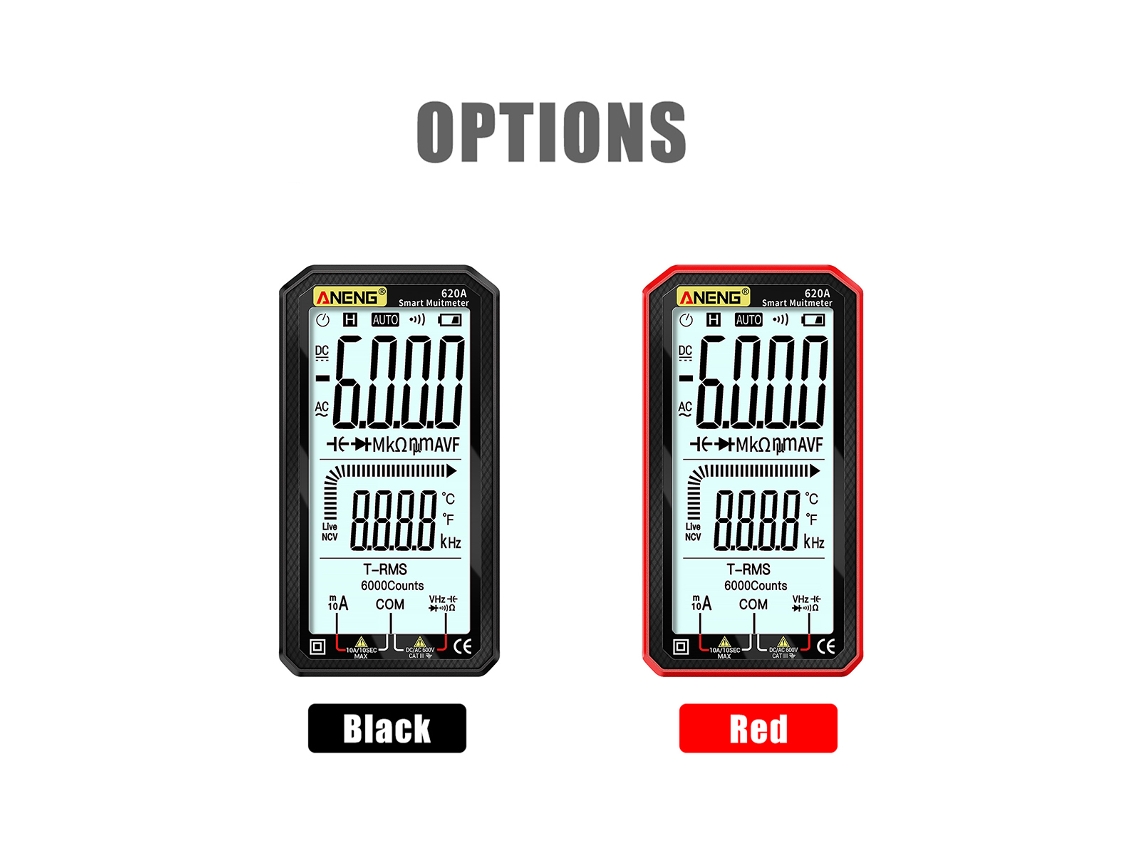 Multímetro Digital Ultraportátil Aneng Con Pantalla Lcd De 4,7 Pulgadas, True-rms, Mide Voltaje, Corriente, Resistencia, Capacitancia Y Temperatura (ncv).