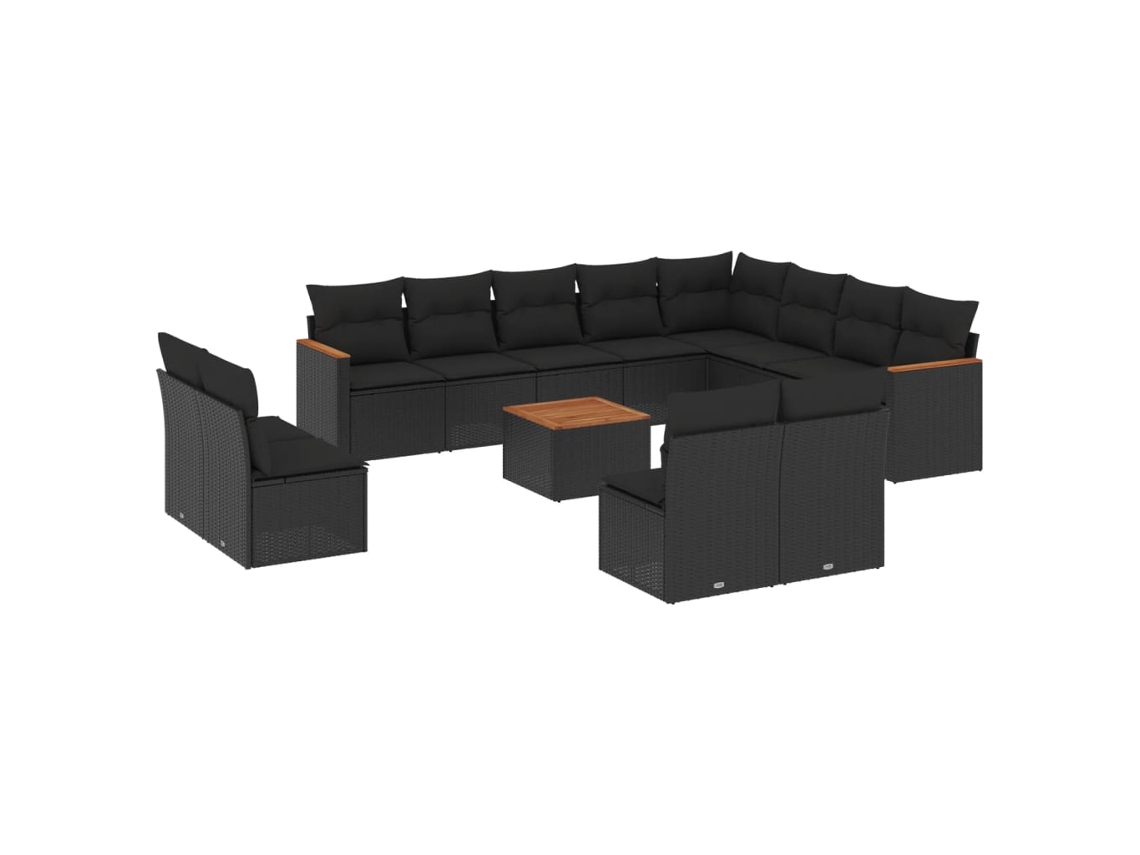 Conjunto 13 de sofás de jardín y cojines VIDAXL ratán sintético negro