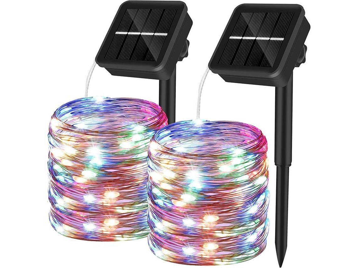 Guirnalda De Luces Solares Para Exteriores De 12 M, 100 Led, 8 Modos, Ip65, 2 Unidades, Multicolor, Ideal Para Jardín, Fiestas Y Bodas.