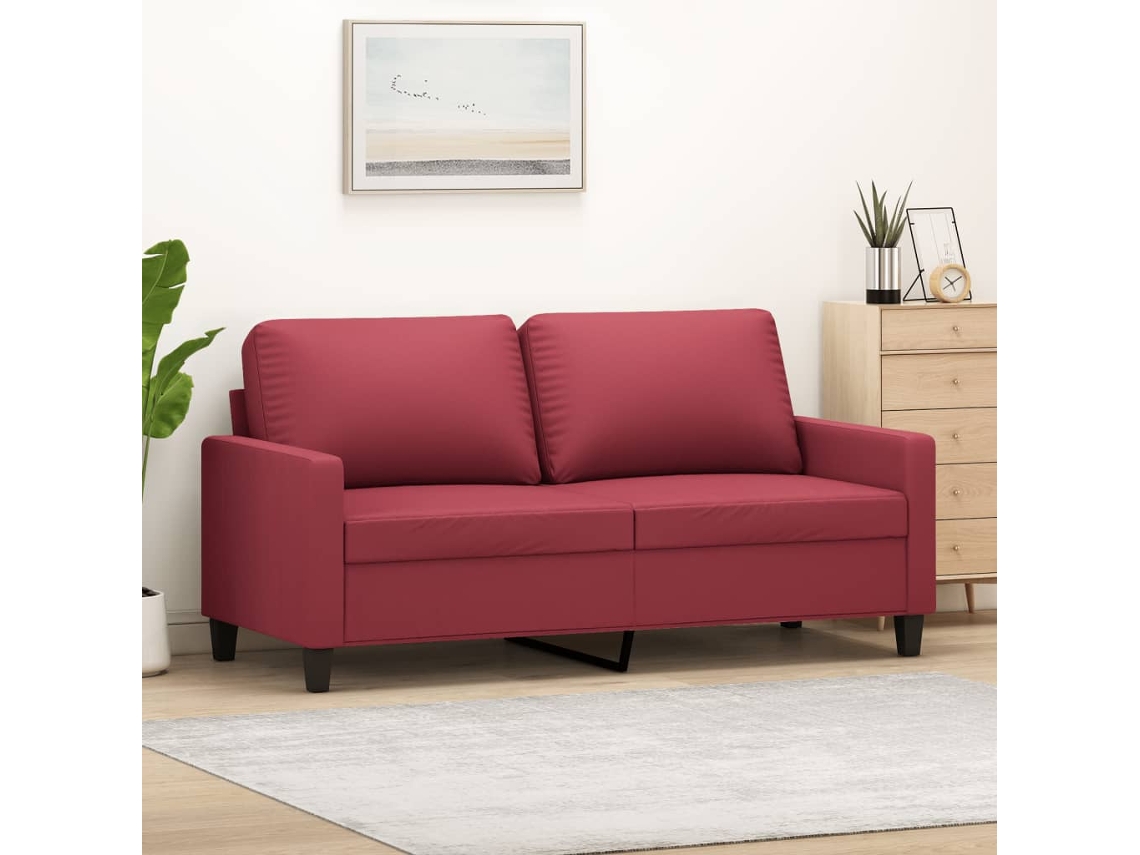 Sofá De 2 Plazas | Sofá De Salón | Sofá De Descanso De Cuero Sintético Rojo Vino 140 Cm