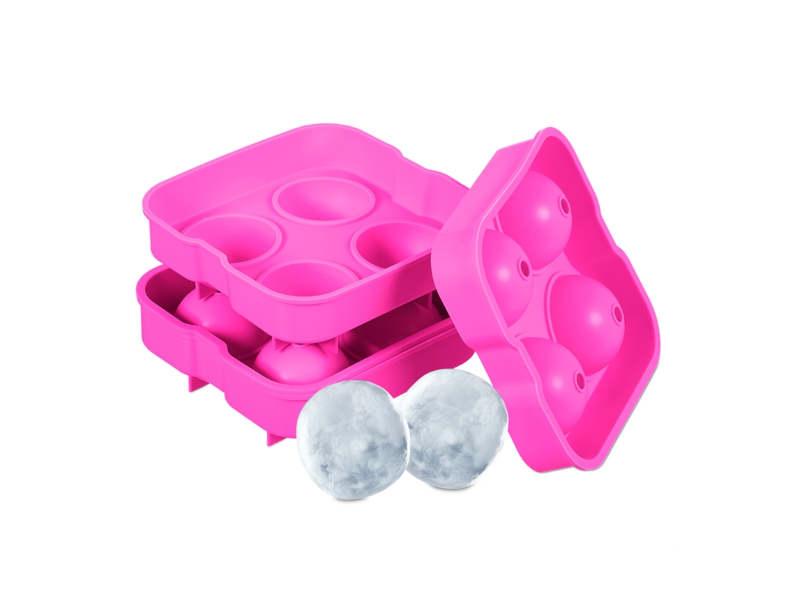 Relaxdays Pack 2 Cubiteras, Moldes Cubos De Hielo Redondos, 4 Cubitos De 4,5 Cm, Reutilizables, Bandejas Silicona, Rosa
